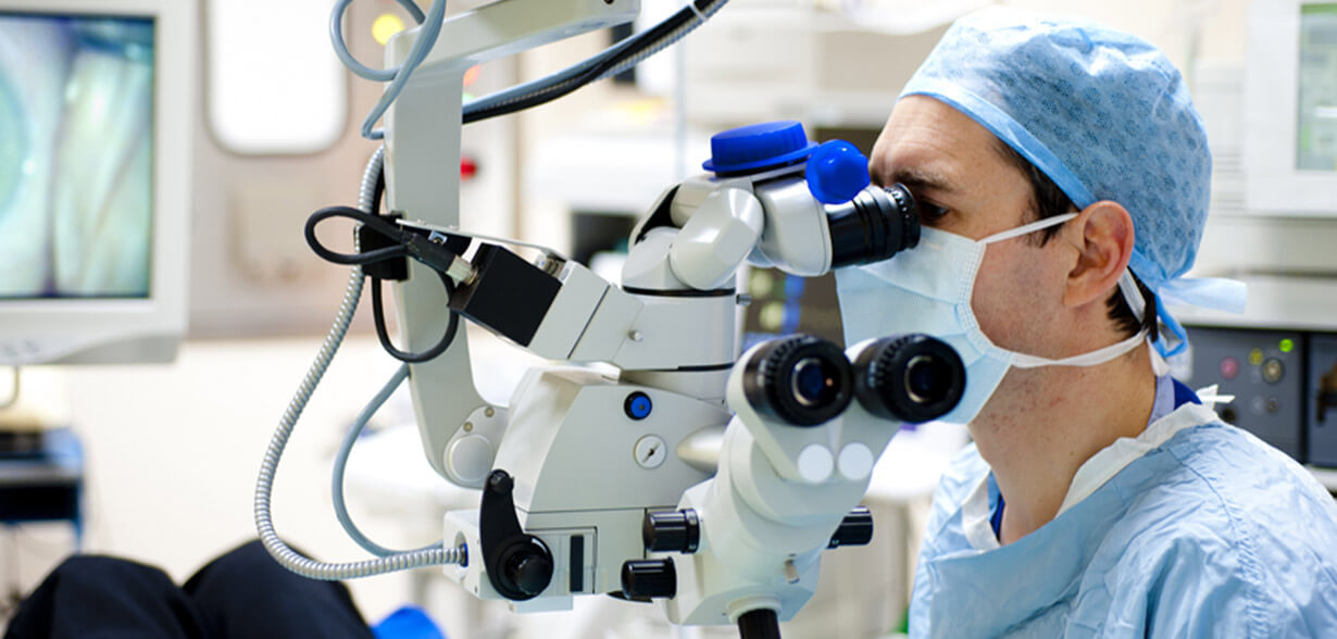 Eye surgeon performing cataract surgery